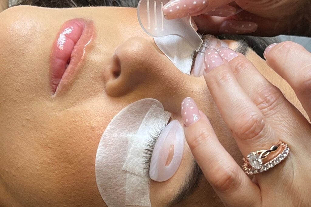 close-up of a lash lift service